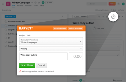 The Harvest Button in Asana