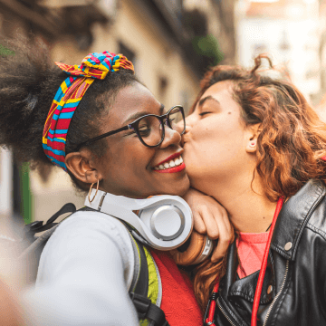 Woman kiss on cheek