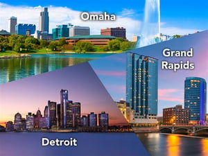 Omaha, Detroit, Grand Rapids skylines