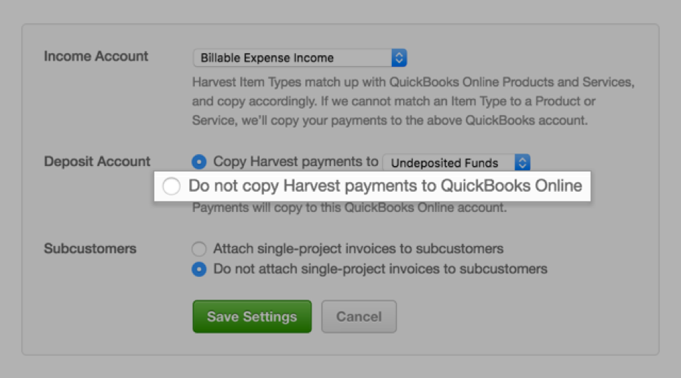 quickbooks online harvest app