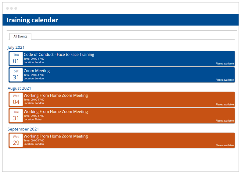 Skillcast EMS Training Calendar