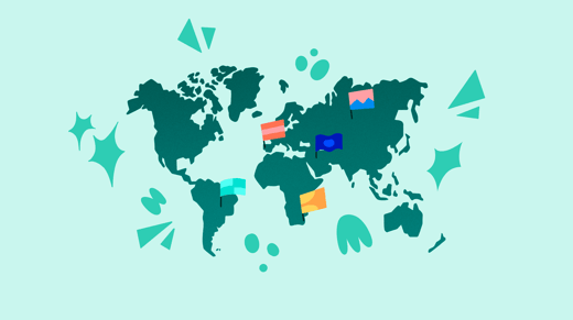 Green world map with flags