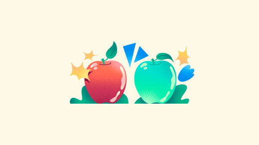 Ilustración de una manzana roja y una manzana verde