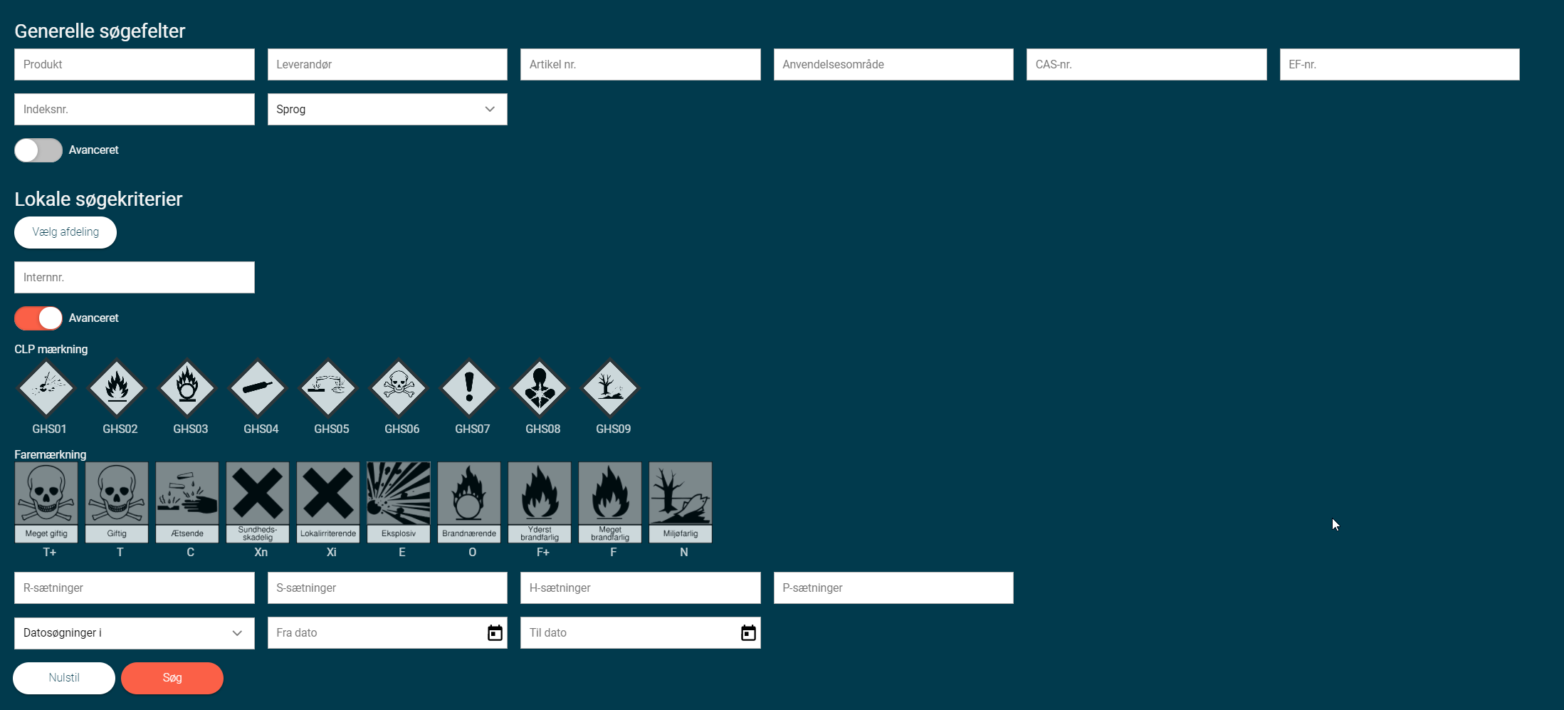 search and reports danish