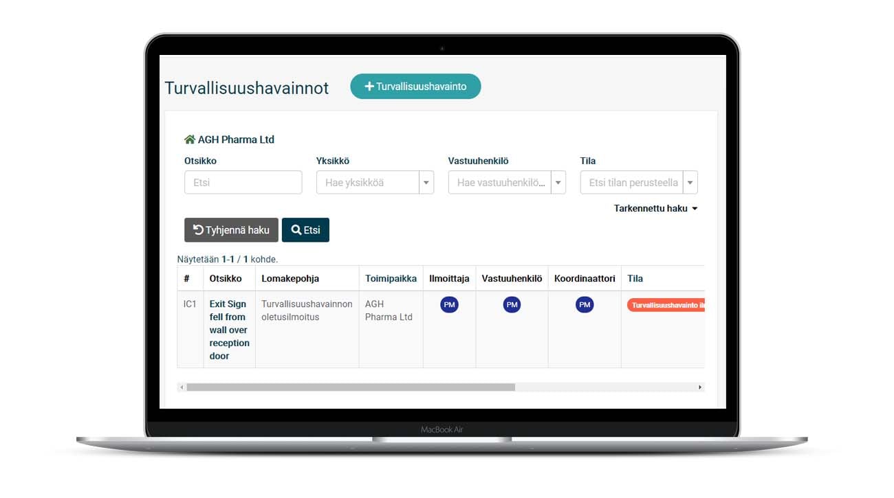 Aktivoi koko henkilöstö tekemään ilmoituksia vaaroista minimoidaksesi tulevaisuuden riskejä Safety Manager Turvallisuushavainnot-moduulin avulla