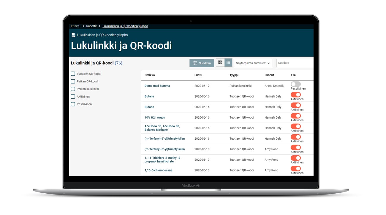 Nopea pääsy käyttöturvallisuustiedotteisiin ja muihin dokumentteihin kaikille työntekijöille Chemical Manager QR-koodit ja lukulinkit -moduulin avulla