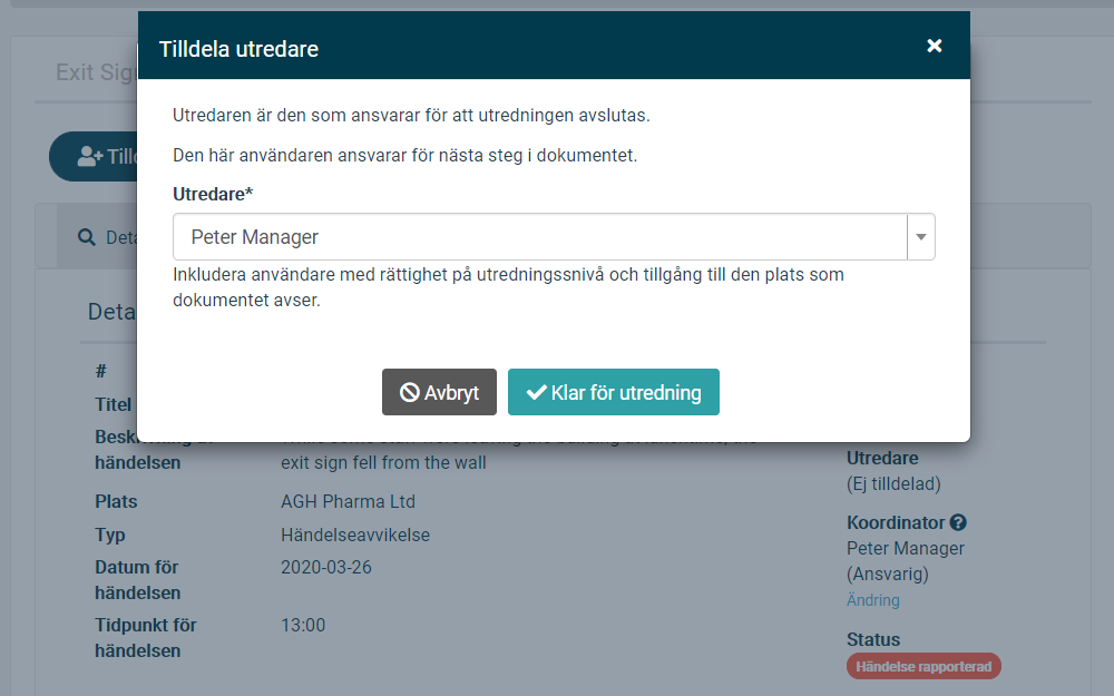 Tilldela utredare