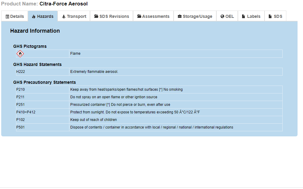 Computer screen showing how to log all the updates to COSHH assessments by registered users