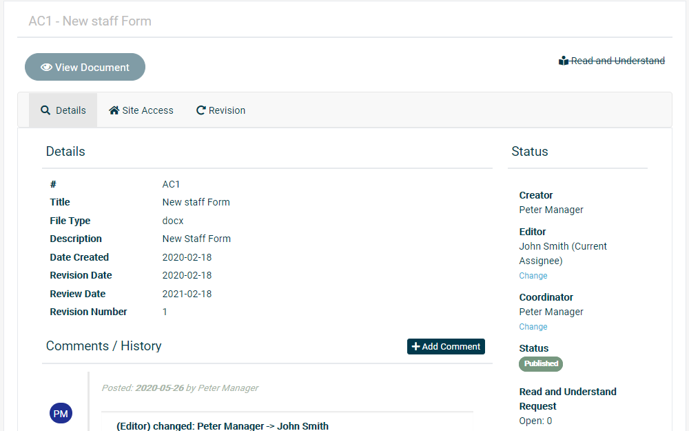 Computer screen showing how to easily view and manage documents for your entire organisation