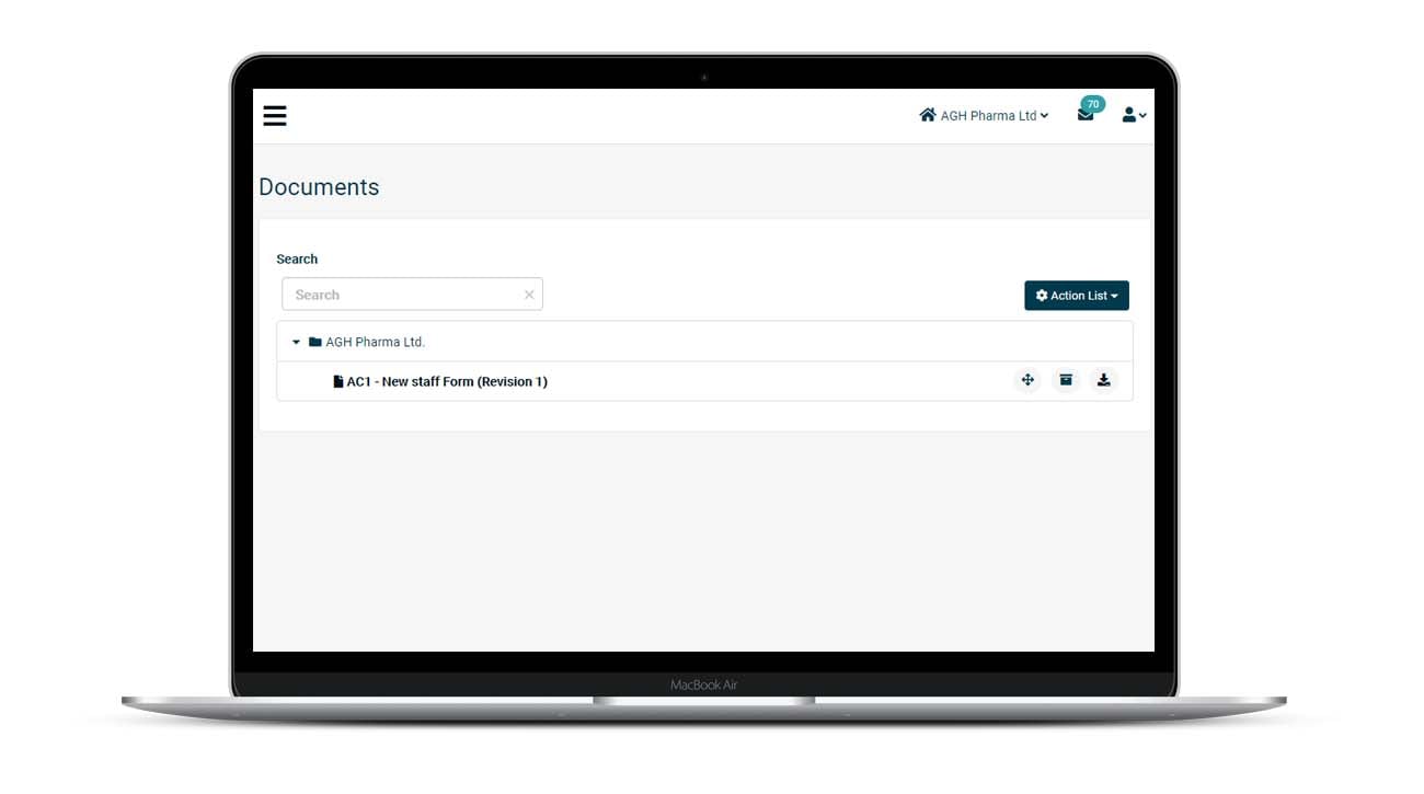 Laptop open showing Saas software with document management template on the screen