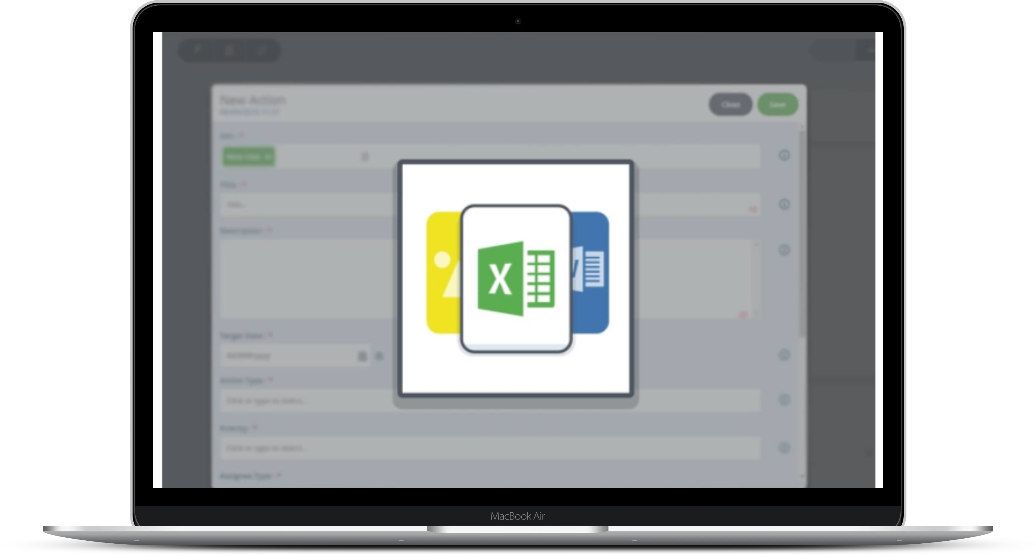 Laptop open showing Saas software with document management template on the screen