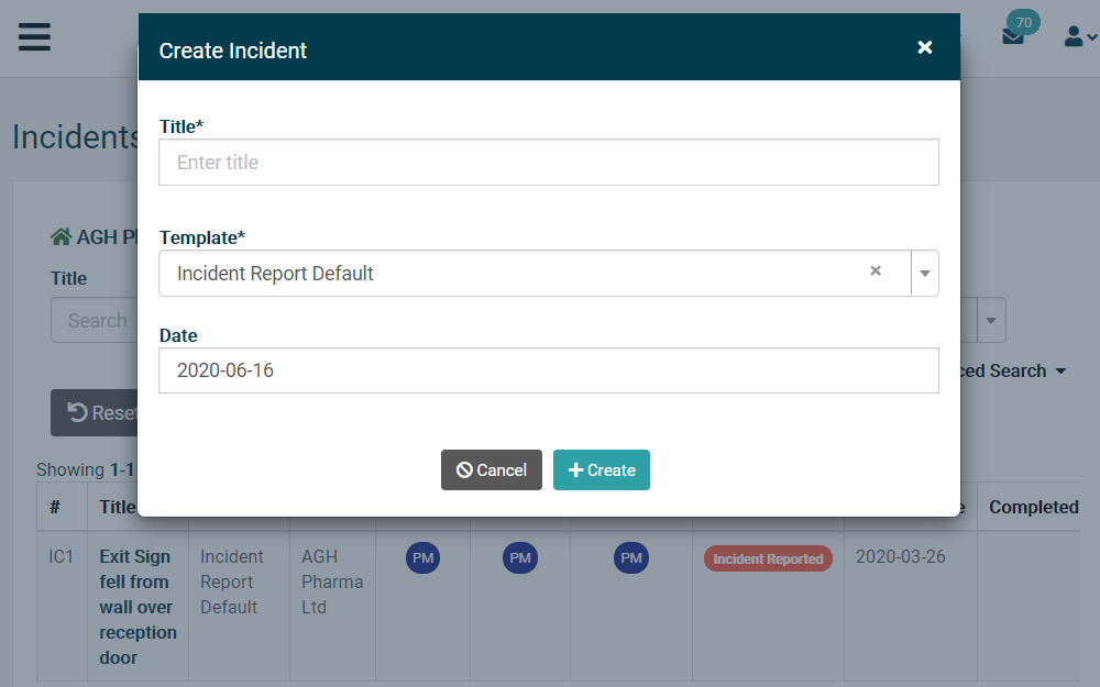 Computer screen showing how to create an incident management template