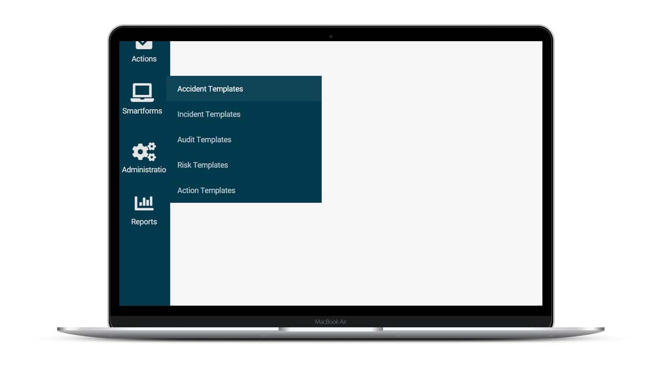 Laptop open showing Saas software with smartforms template on the screen