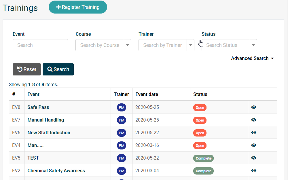 Computer screen showing how to set up training programmes and easily link qualifications achieved from each training session.