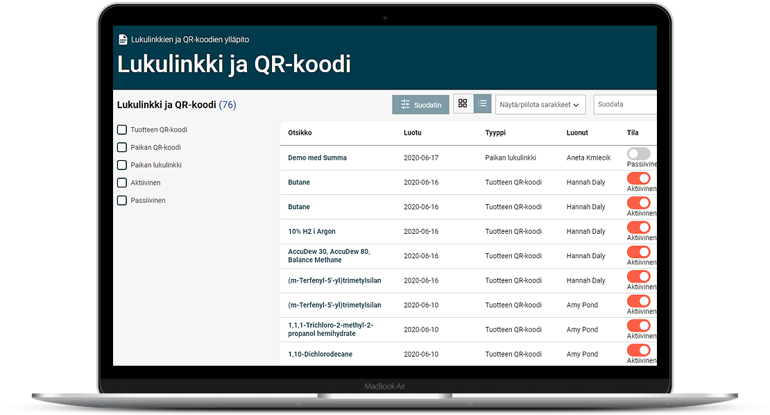 Nopea pääsy käyttöturvallisuustiedotteisiin ja muihin dokumentteihin kaikille työntekijöille Chemical Manager QR-koodit ja lukulinkit -moduulin avulla