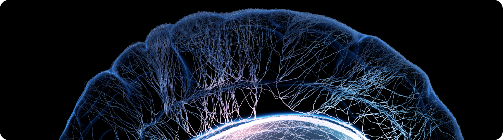 Blue visualization of human nervous system against a black background.