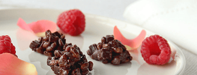 Texture in chocolate raspberry rose chocolate clusters on plate_410x159 px