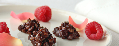 Texture in chocolate raspberry rose chocolate clusters on plate_410x159 px