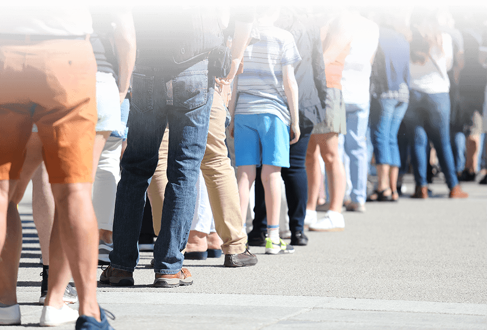 People standing in a long line