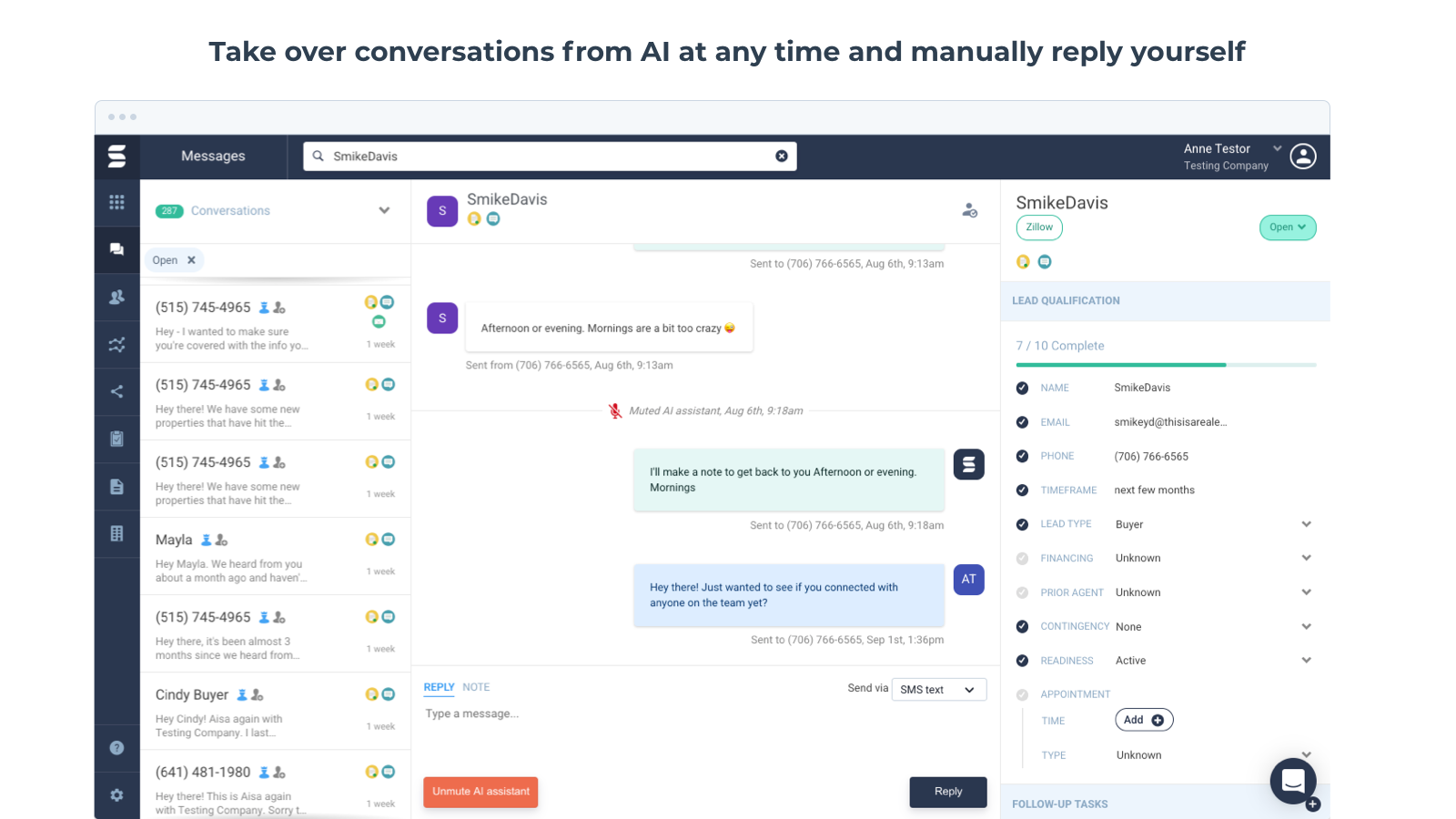 Take over the conversations at anytime