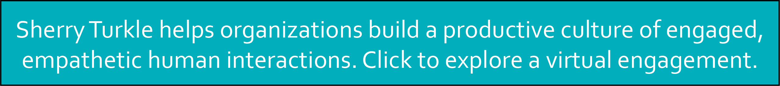Sherry Turkle helps organizations build a productive culture of engaged, empathetic human interactions. Click to explore a virtual engagement. 