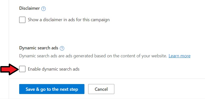 Enable dynamic search ads setting in Microsoft Advertising