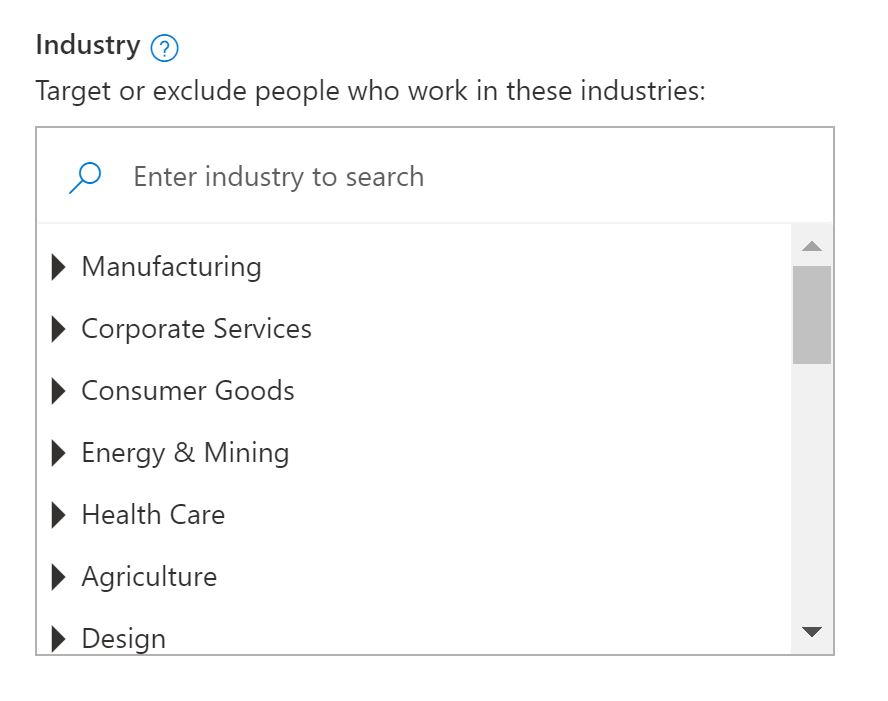 Industry Targeting For Microsoft Audience Ads.