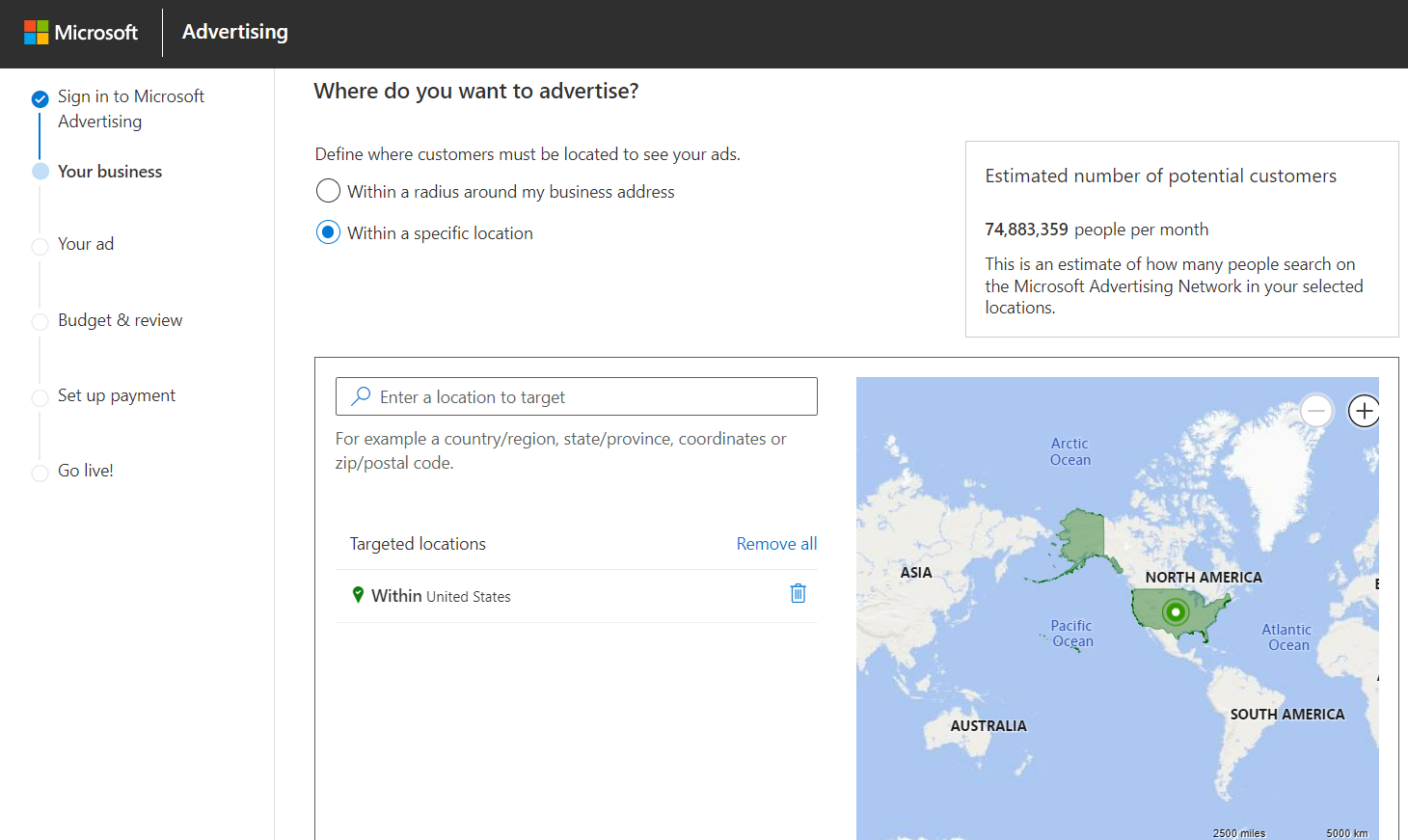 Microsoft Advertising location target