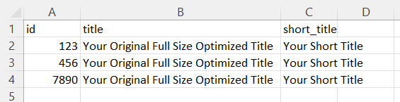 Example Excel Sheet for Short Title addition