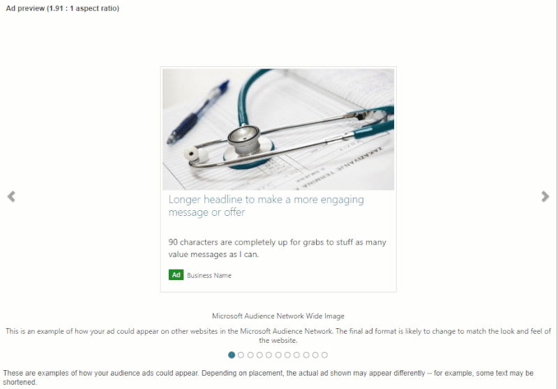 Microsoft Audience Ads previews after you create your ad content.