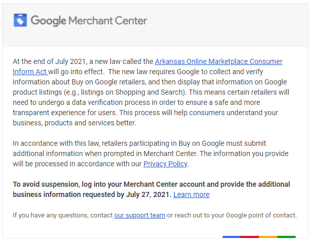 Buy on Google Arkansas Online Marketplace Consumer Inform Act