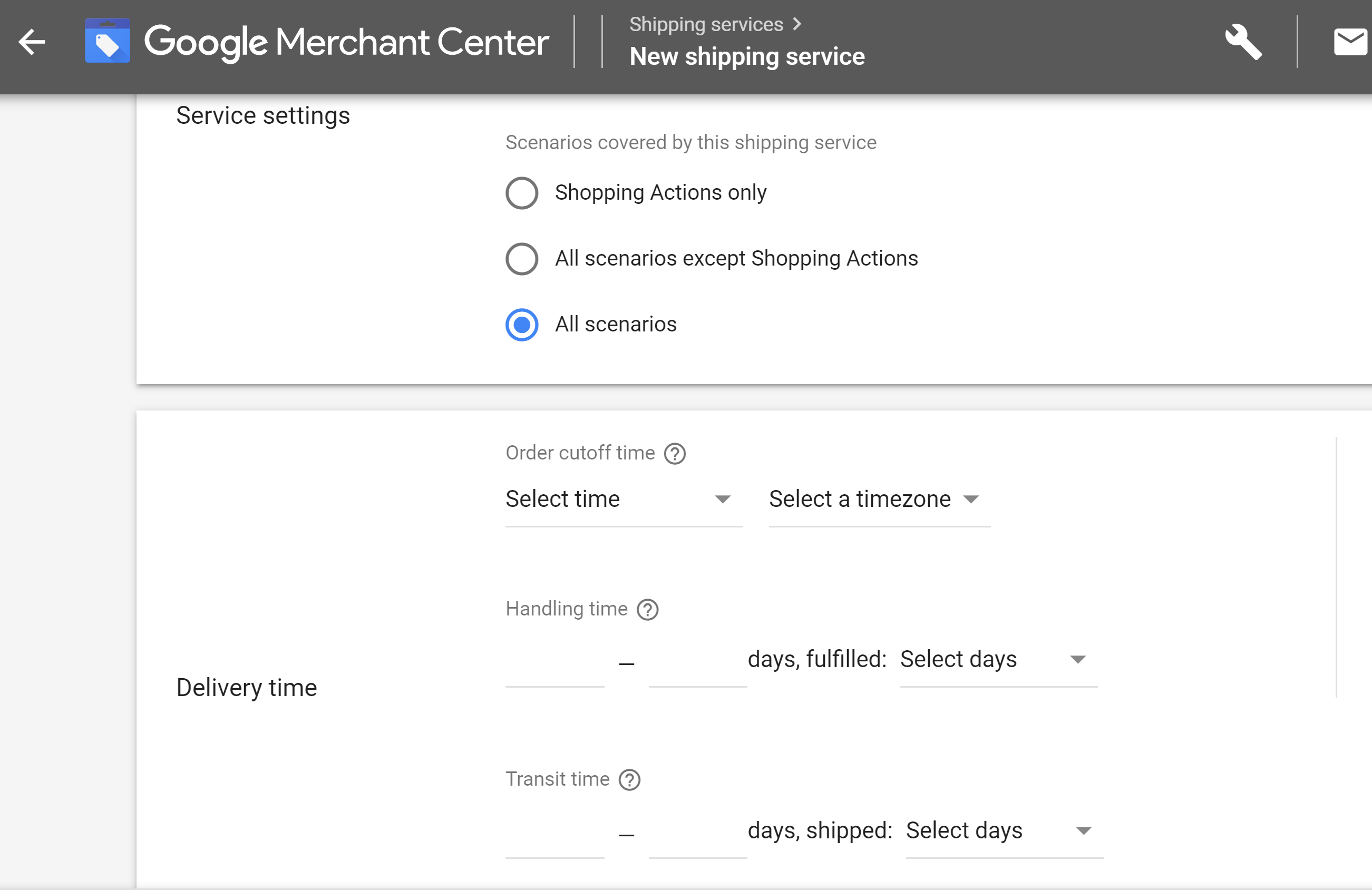 Google Merchant Center Shipping Settings
