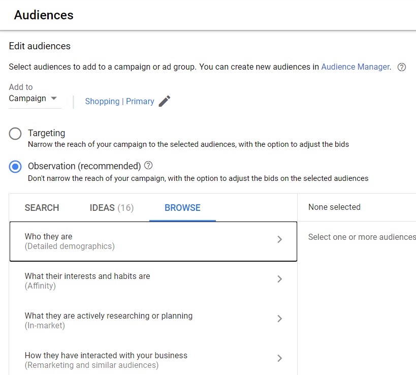 Set Up In-Marketing Audiences for Shopping