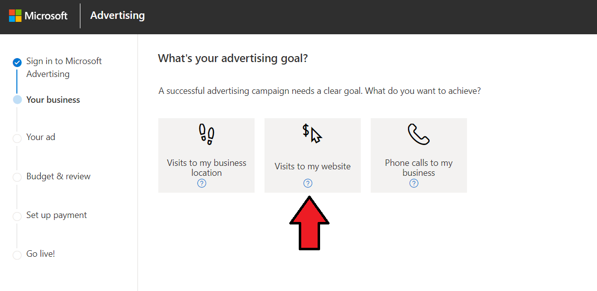 Step 1 setting up your new Microsoft Advertising Account