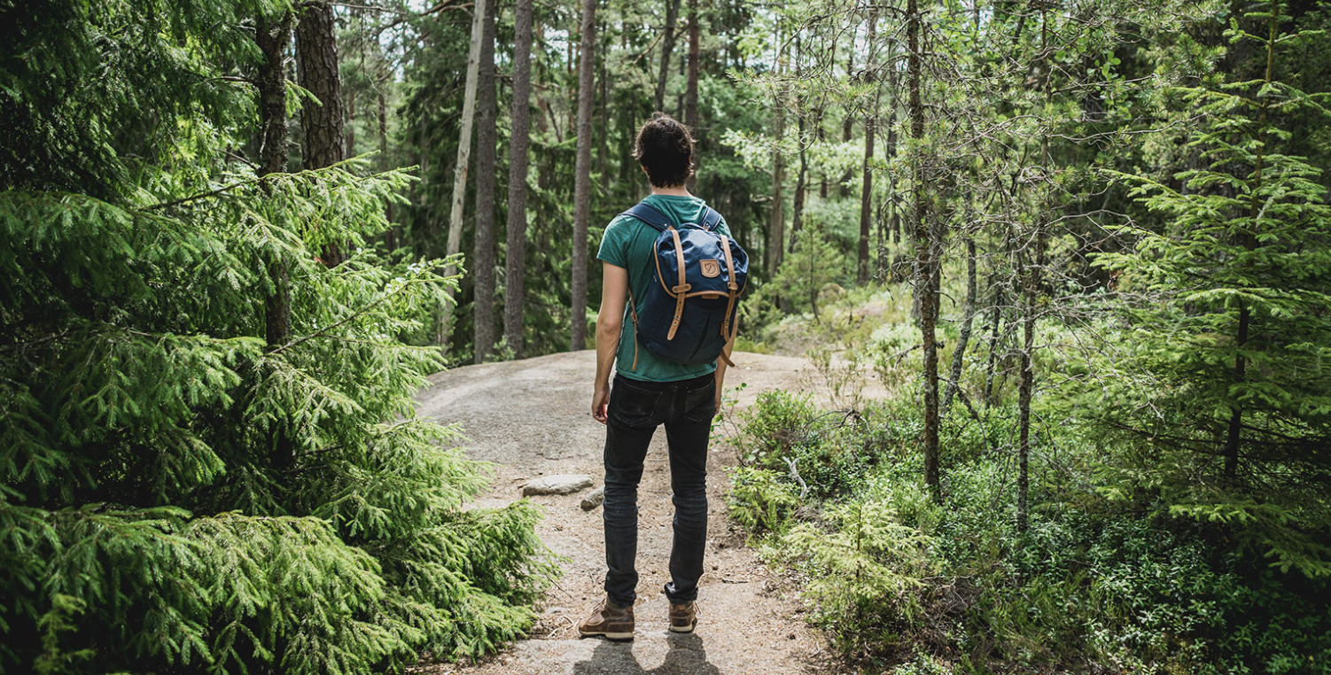 man walking in forest