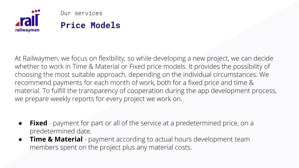 Price Models for mobile and web development