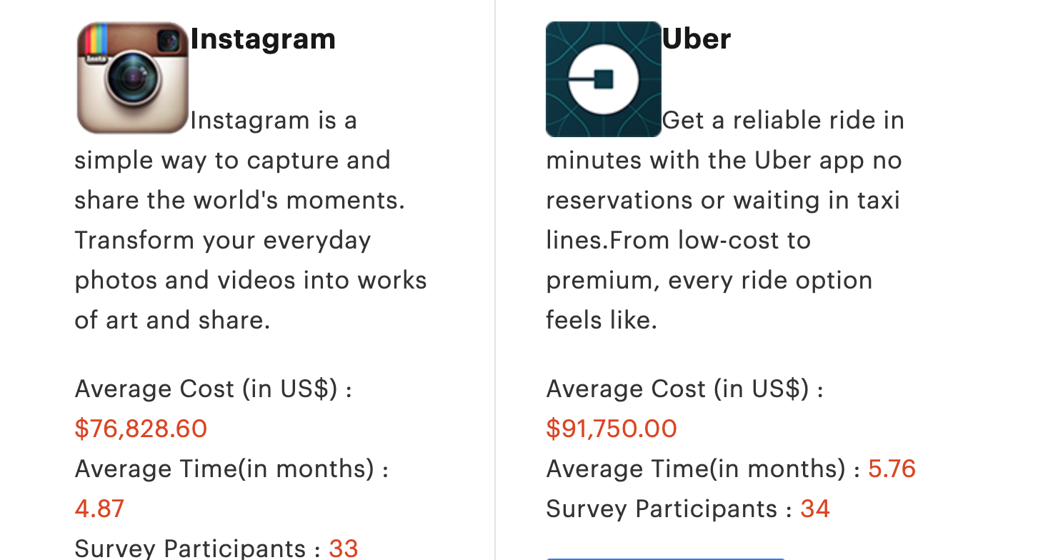 Custom app development cost - Instagram, Uber