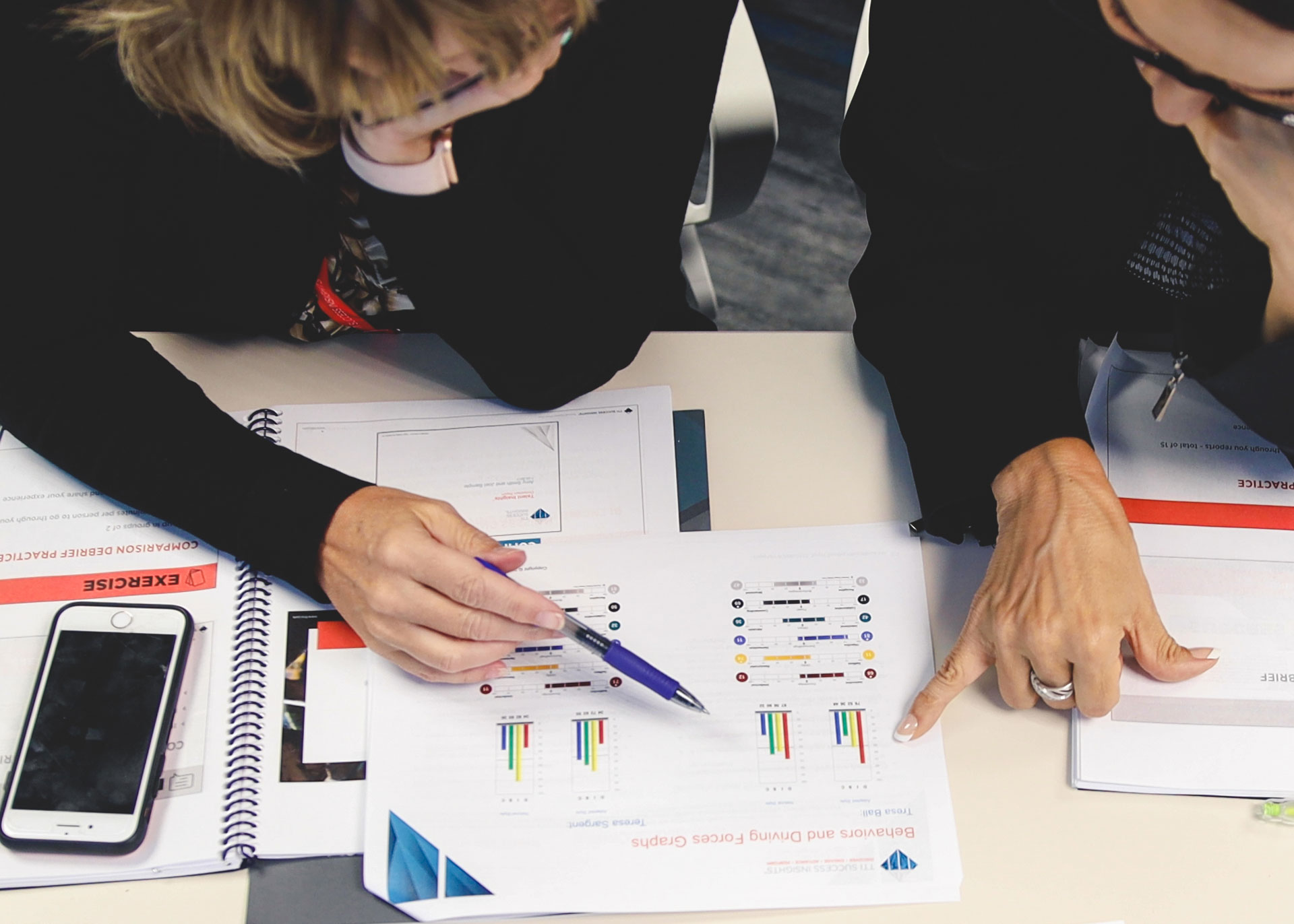 Two women reviewing their assessment results