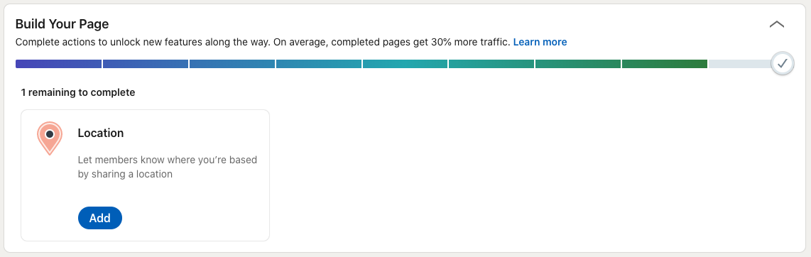 Build Your Page Status bar almost completely filled on LinkedIn