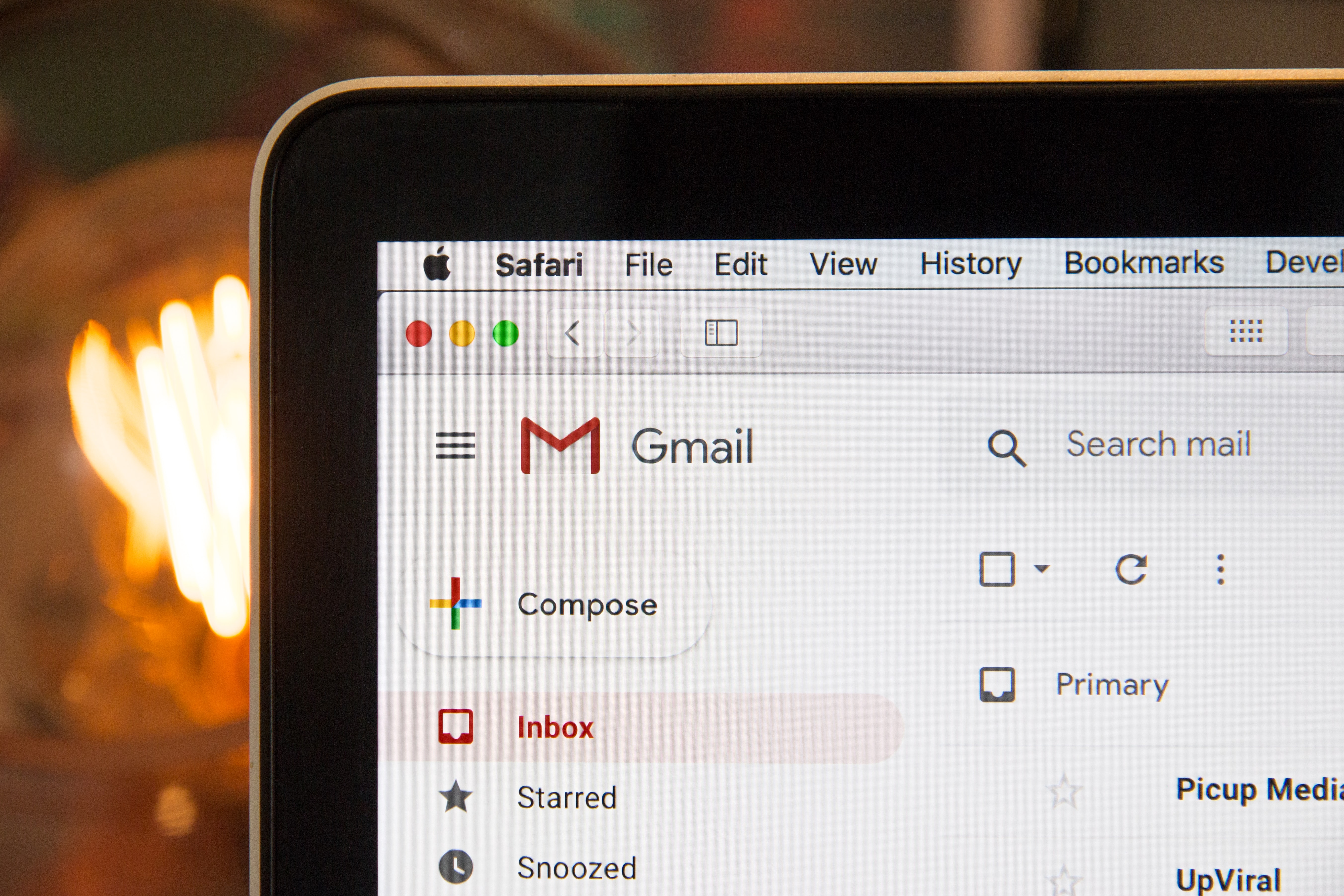 Laptop screen with email app open