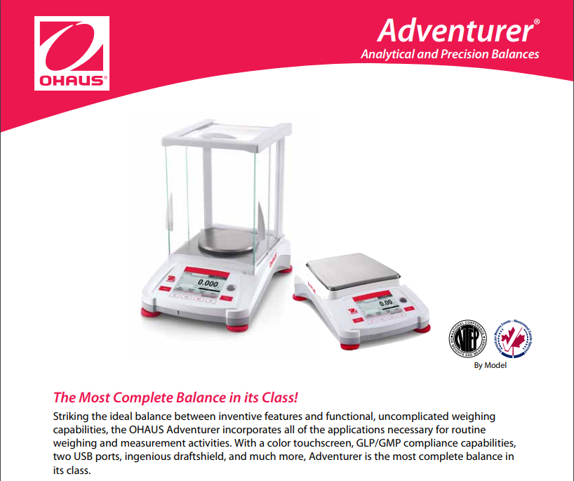 OHAUS Adventurer Analytical Balance - Analytical Scale Data Sheet - Pipette_Com