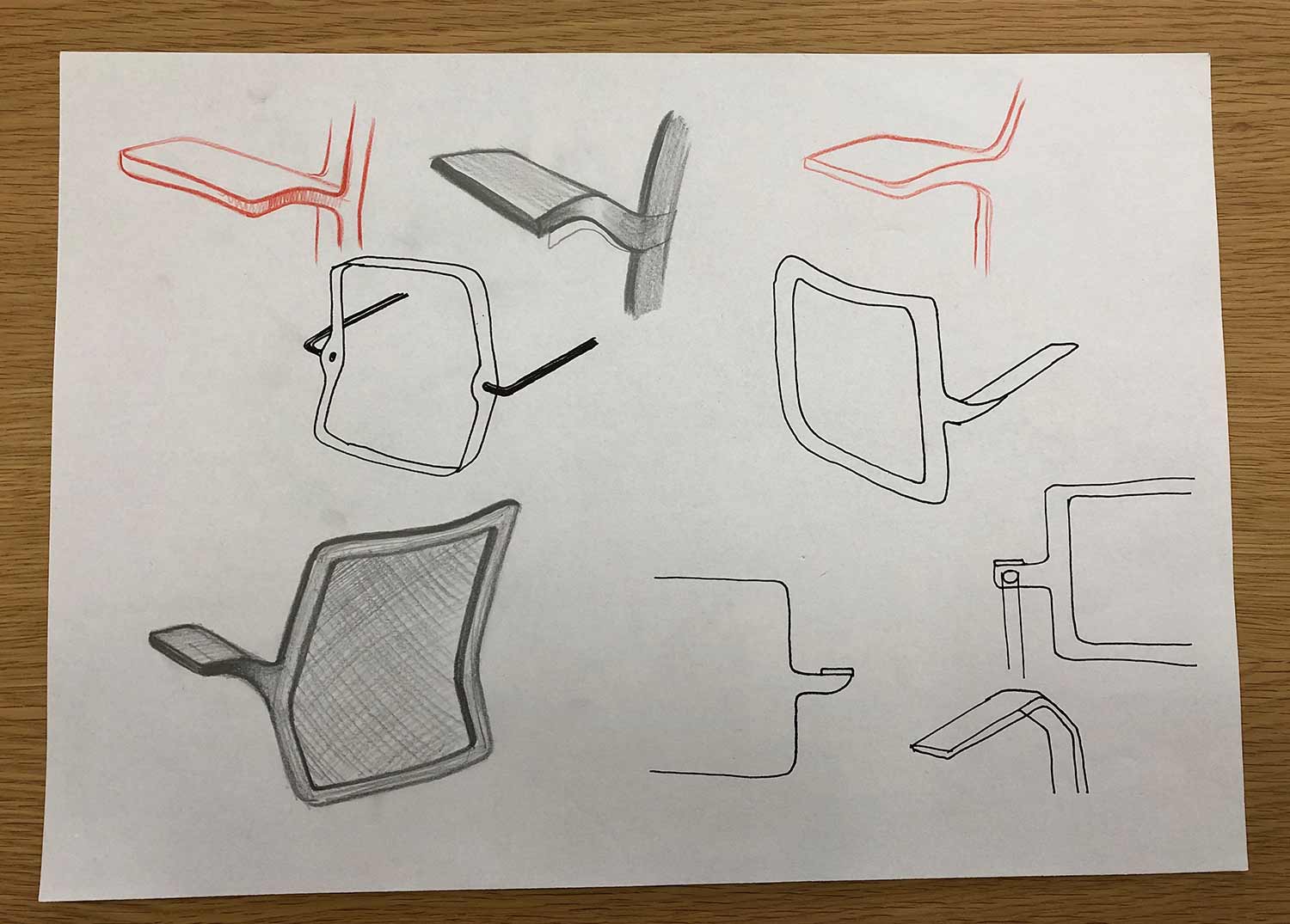 early sketches of backrest ideas for giroflex 161 chair