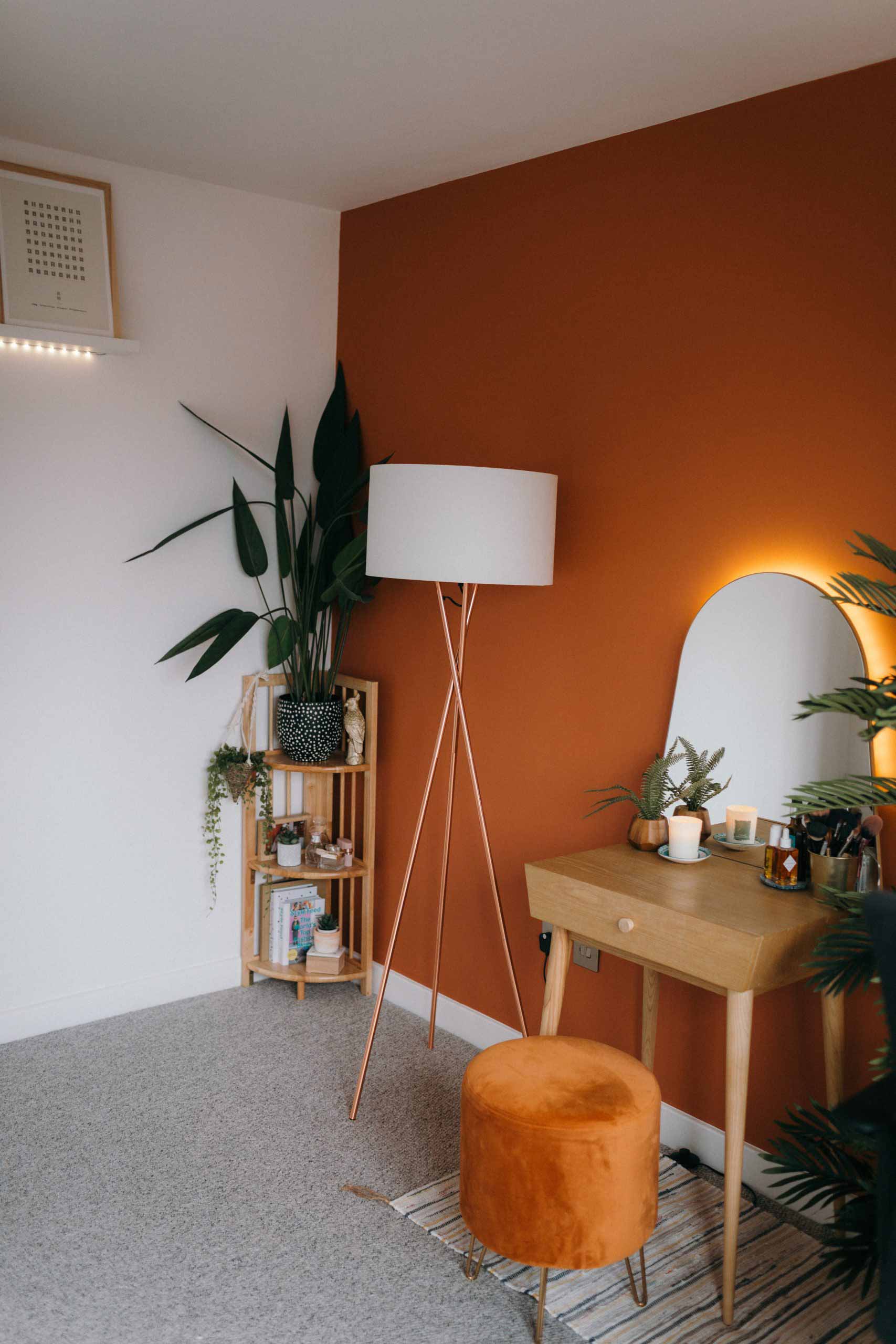Orange walls in a home office redesign