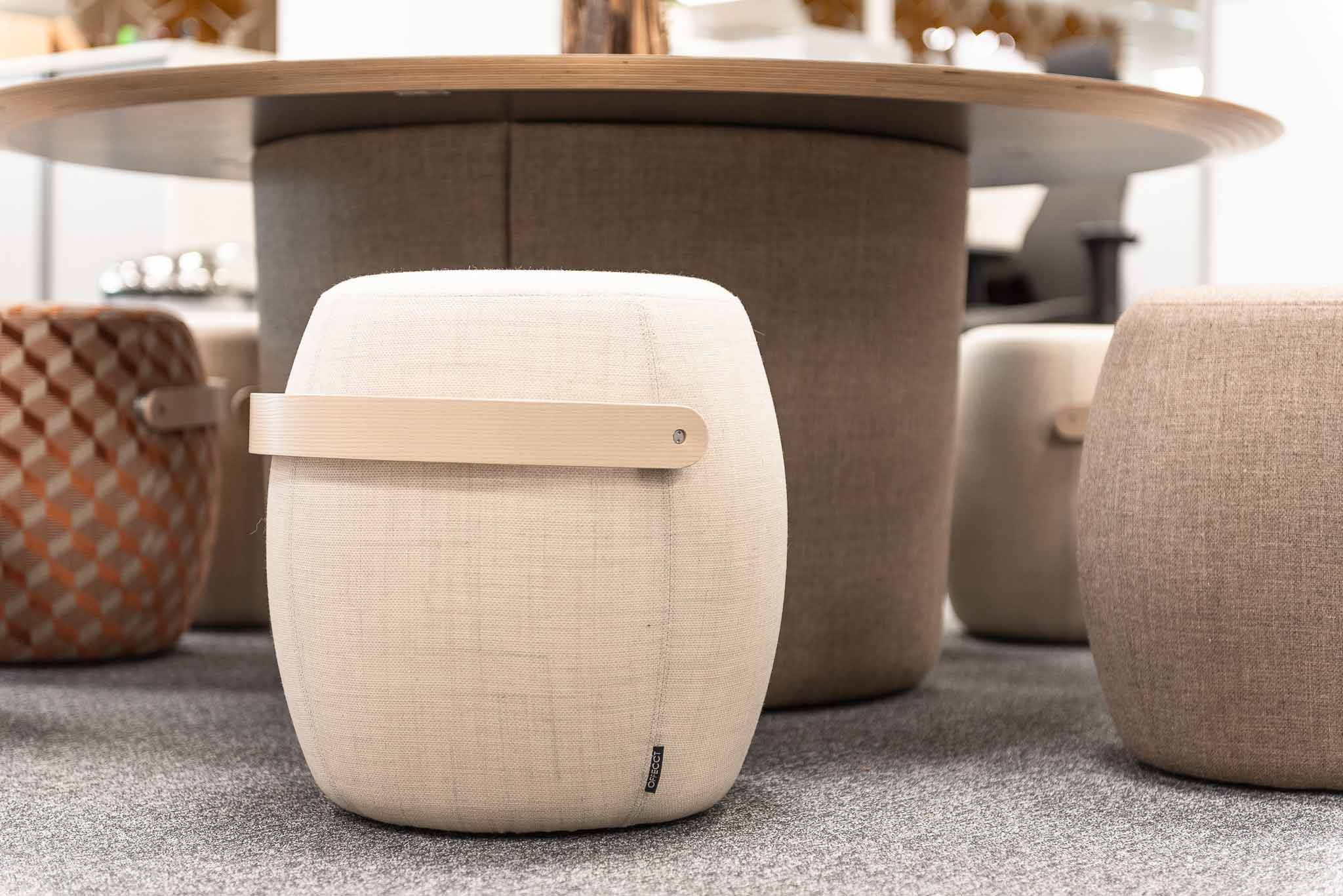 close up of Offecct Carry on stools and Offecct On Point Table