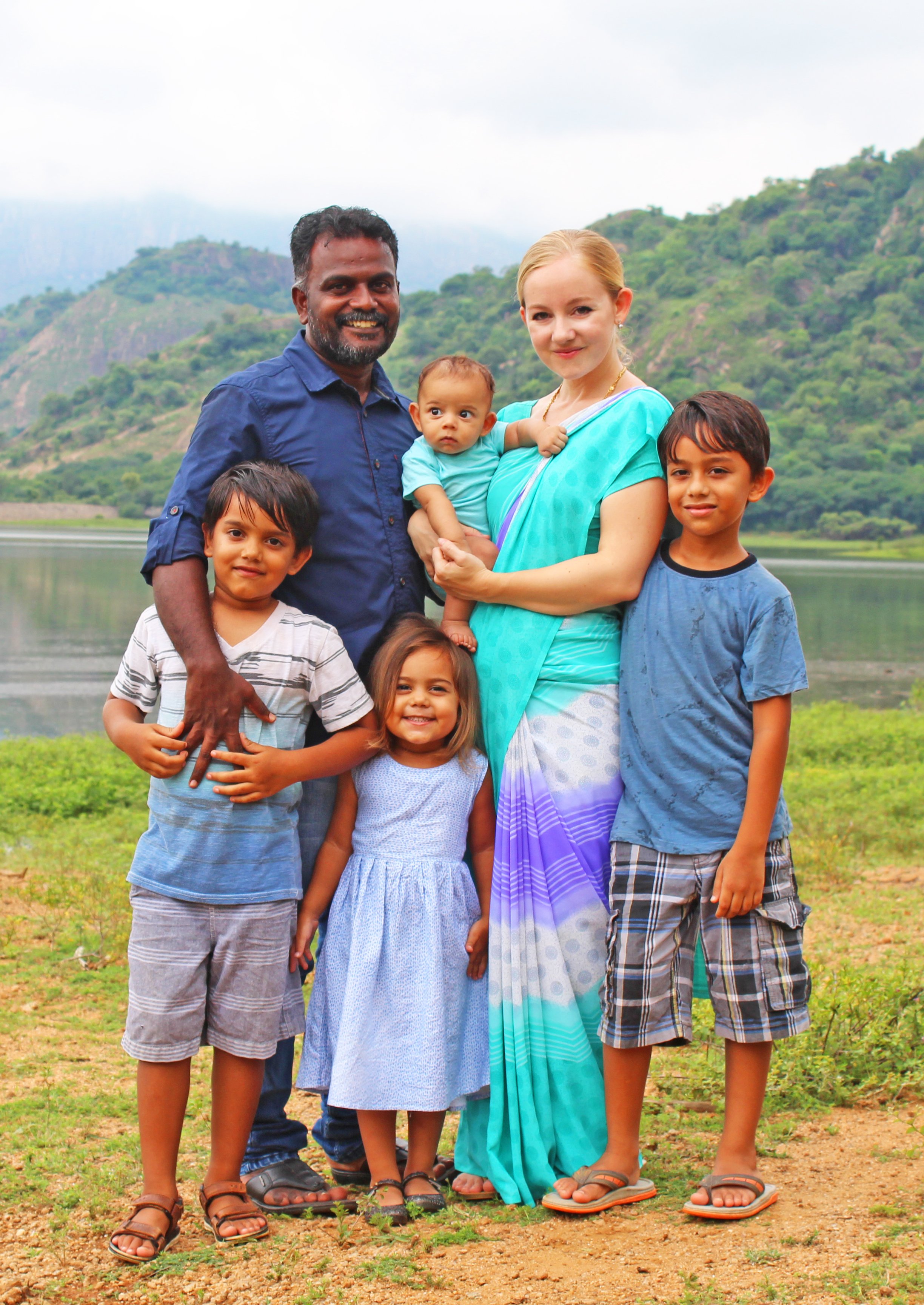 Crystal Durairaj with her husband and four kids