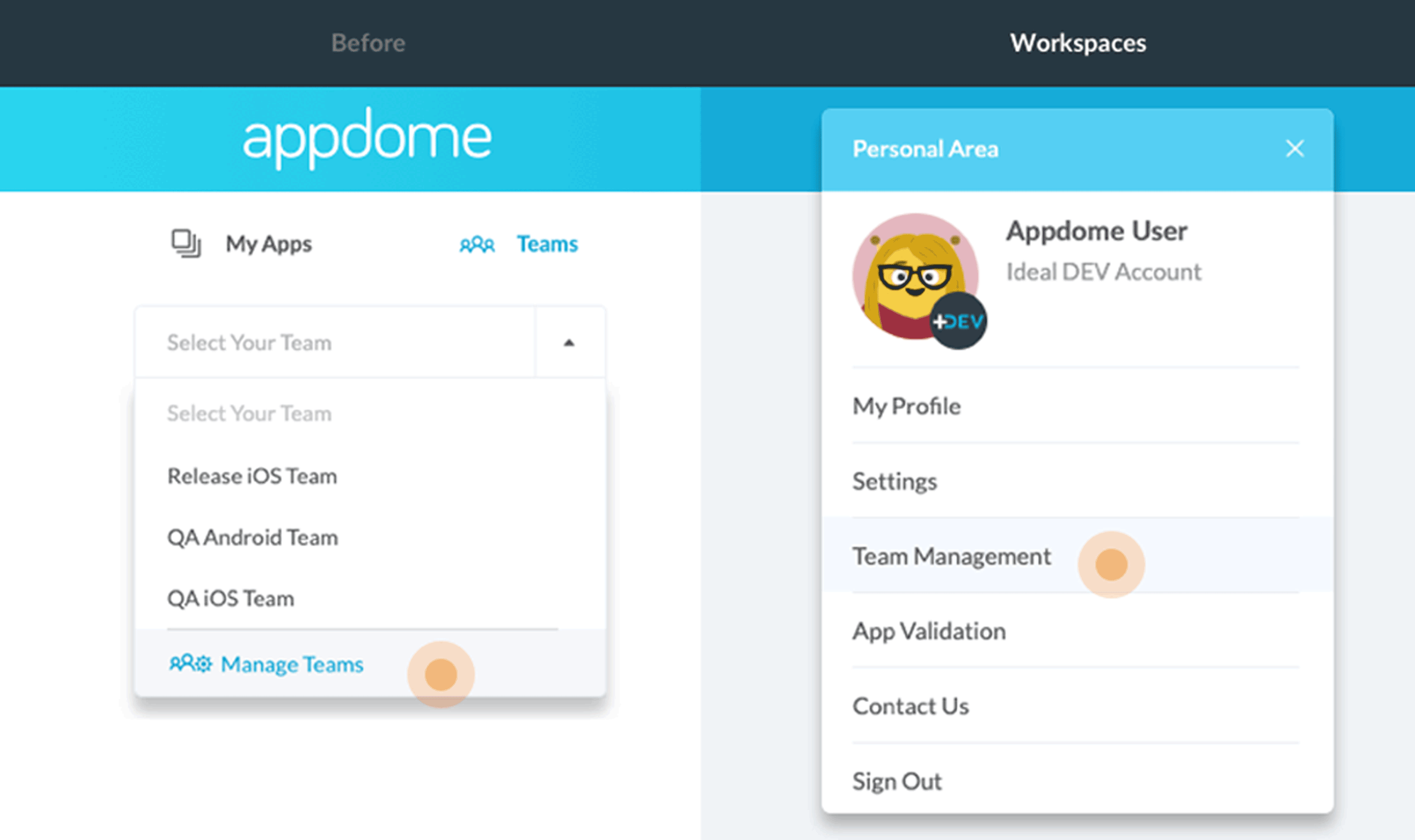 Appdome Teams New Workspaces