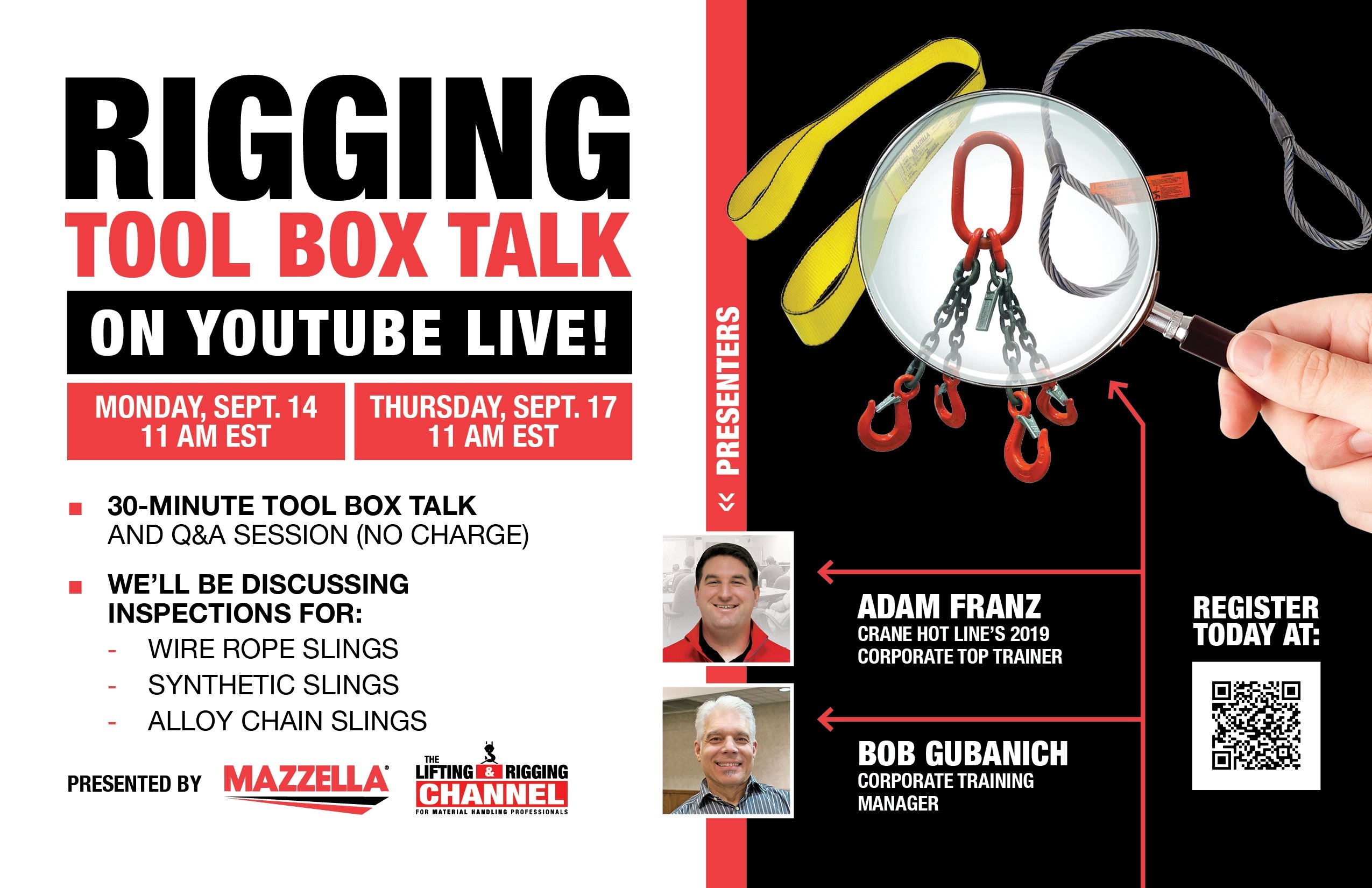 Mazzella Offering 30Minute Sling Inspection Tool Box Talk on YouTube Live