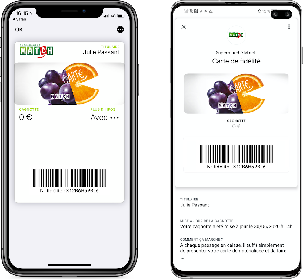 Carte de fidélité Supermarché Match dans Apple Wallet et Google Pay