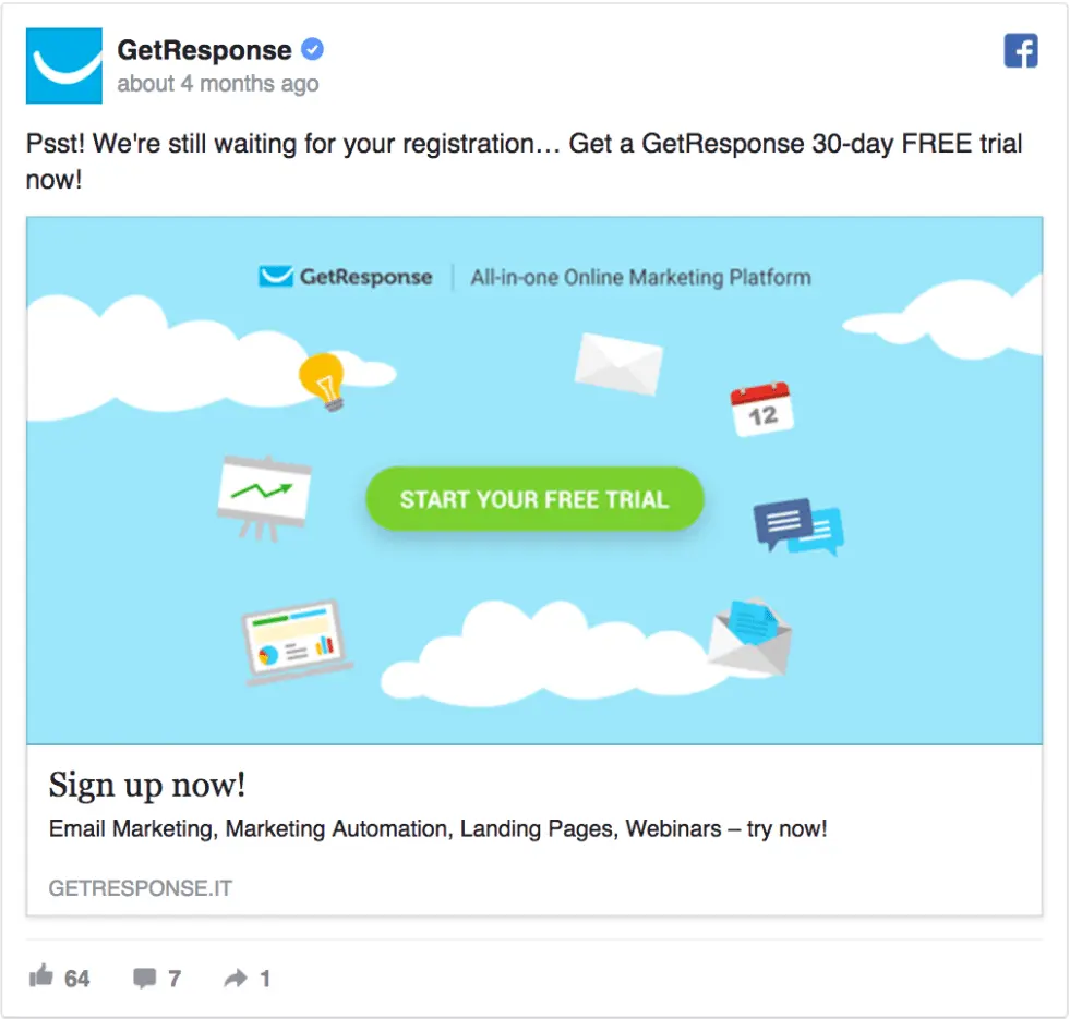 bafacebook ads examples getresponse