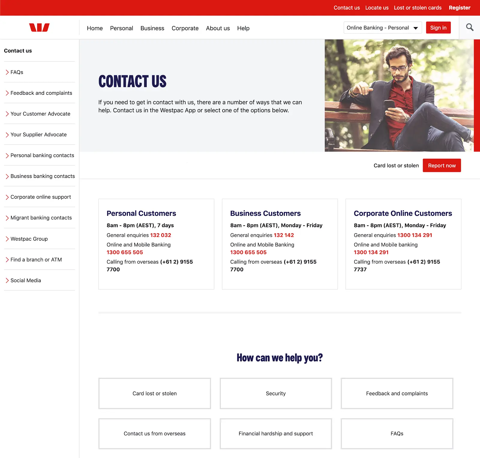 best contact us page examples westpac